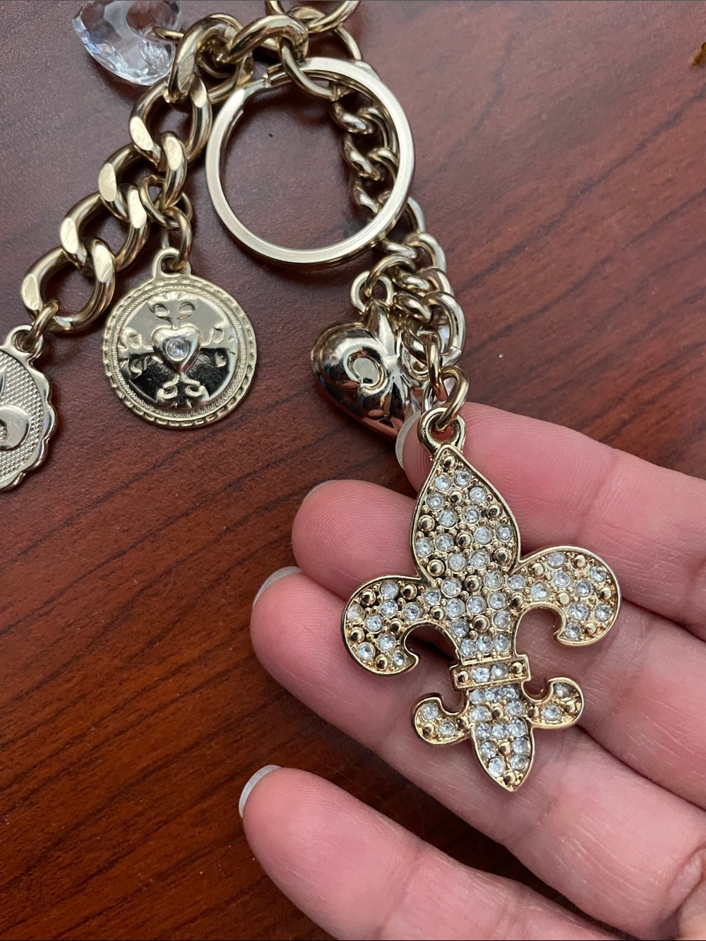 Kathy Van Zeeland Gold-Tone Fleur-de-Lis Crystal Charm Keychain - Picture 5 of 11
